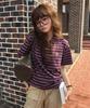 CGP (Women'S) Oversized Striped Short Sleeve Collared T-Shirt - Purple