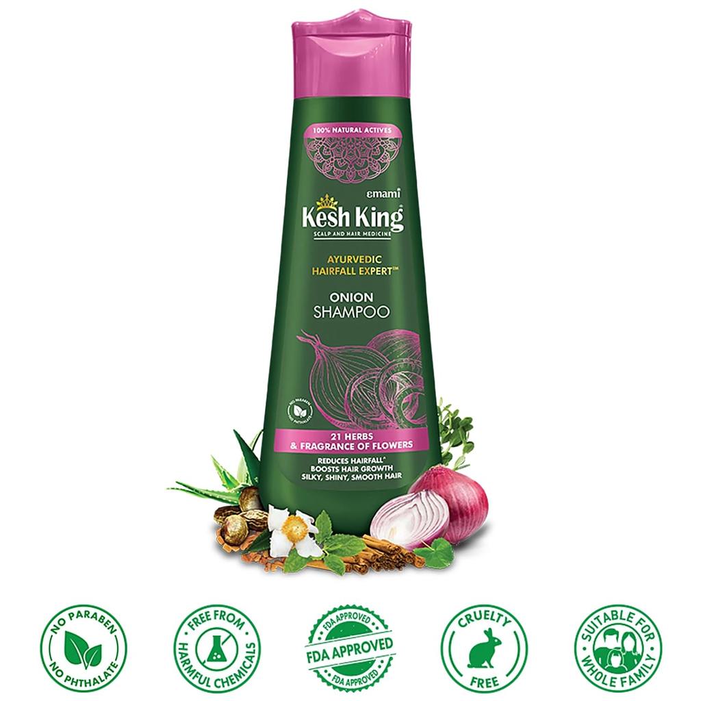 Kesh King Organic Onion Shampoo For Hair Fall Control & Growth, Smooth & Shiny Hair With Curry Leaves – 300ml Bottle