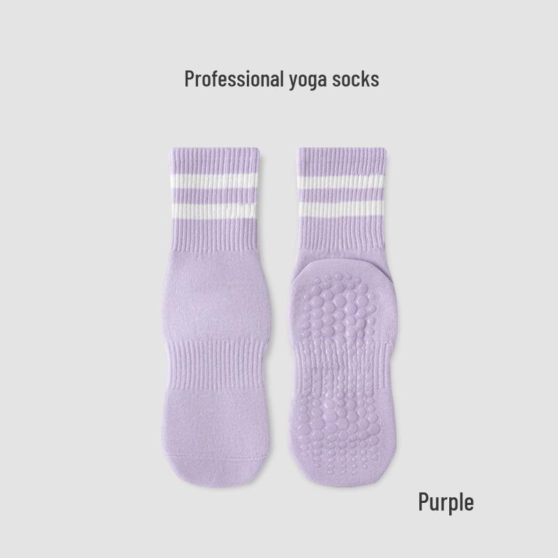 Women's Breathable Non-slip Yoga Socks - Mid-calf Striped Pilates Socks
