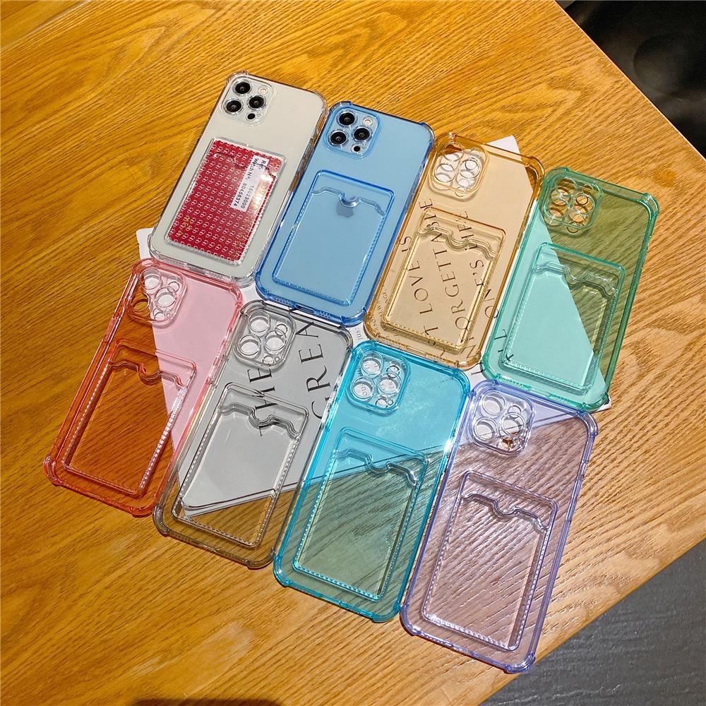 7 Colors Transparent Card Slot Soft Phone Case For Iphone 14 12 11 13 Pro Max Mini Xr X Xs 7 8 Plus Airbag Shockproof Cover