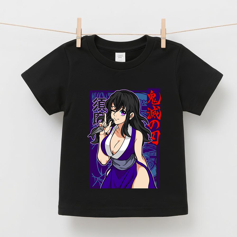 Demon Slayer Suma Anime Print Boys Girls Short Sleeve Cotton T Shirts Soft Comfy Casual Summer Tee Top Kids Clothes