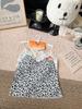 Leopard Print Lace Patchwork Spaghetti Strap Halter Top with Built-in Bra