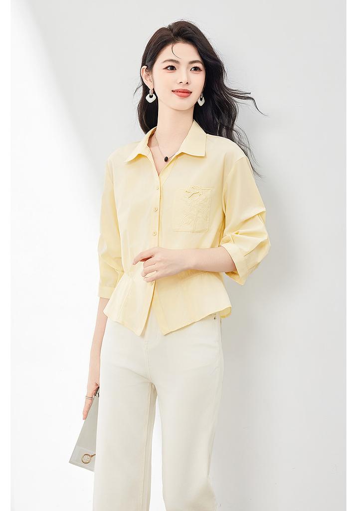 Relaxing commuting collar and waist cinching simple shirt