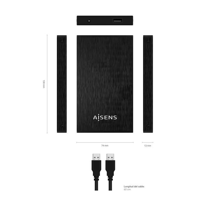 Boîtier Externe - AISENS - ASE-2523B - 2,5'' SATA - USB 2.0/3.0/3.1 - Noir