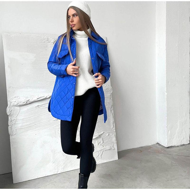 Loose Padded Long Lingge Women's Winter Jacket Casual Turn Down Collar Belt Straight Overcoat Female Outwear Woman Clothes