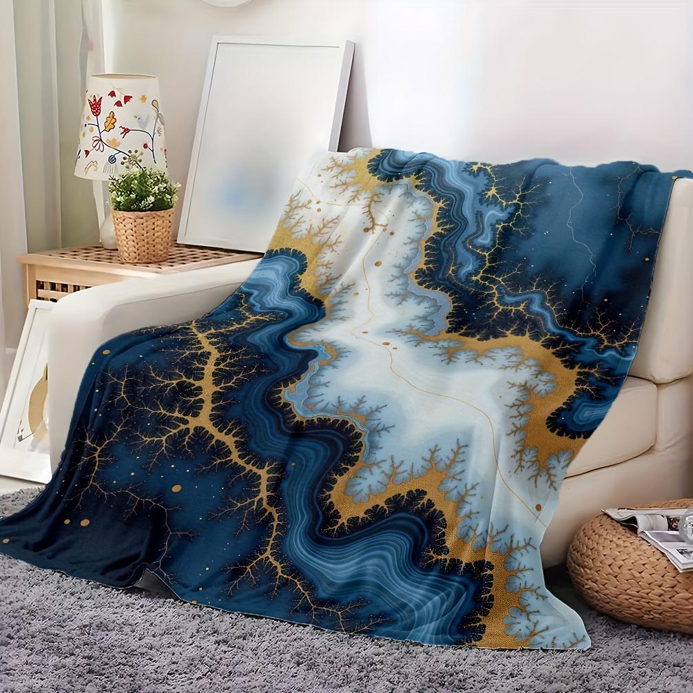 Blaue abstrakte Kunst Wohndecke Modernes Marmormuster Ganzjahres-Luxus-Tagesdecke für Heimdekoration Maschinenwaschbar Geschenk