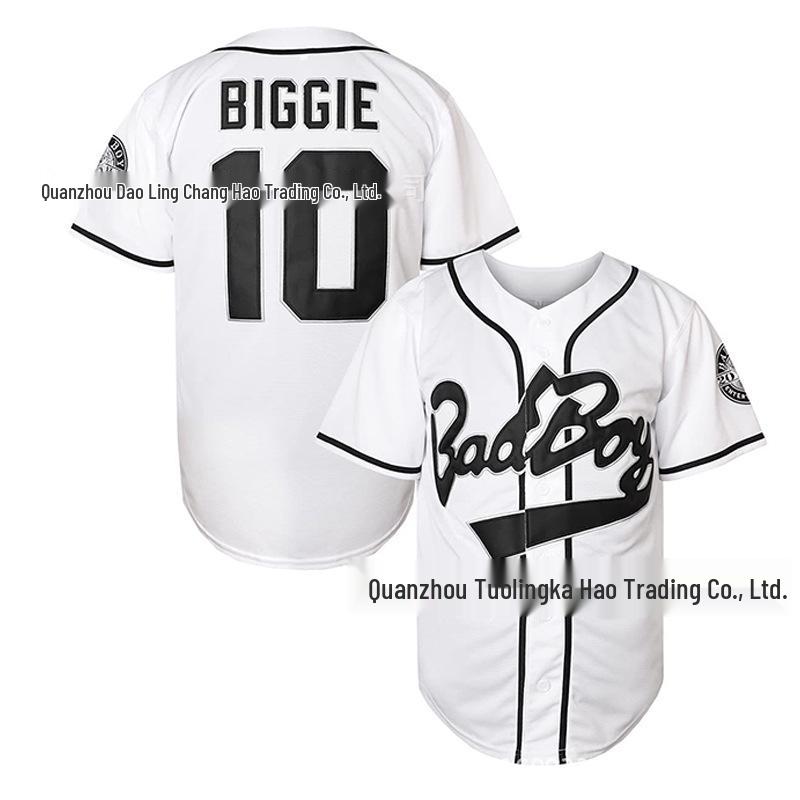 Bad Boy Black BIGGIE #10 Baseball Jersey - Embroidered Men's Hip Hop Party Wear