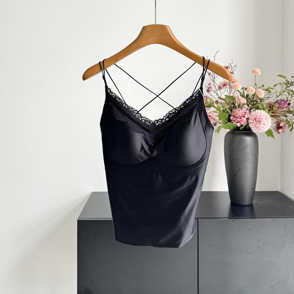Versatile Lace Satin V-Neck Camisole Bra – Spring/Summer