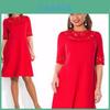 Women Round Collar Plus Size Pure Color Dress With Comfortable Cotton Blend Fabric