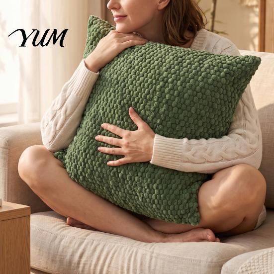 Soft Elastic Couch Pillows Bubble Corduroy Throw Pillowcase, Decorative Square Cushion Cover, Living Room Accessories Textured Invisible Zipper Pillow