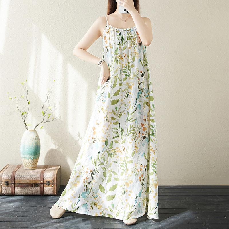 

Летнее хлопковое конопляное платье большого размера для пляжного отдыха, путешествий, на бретельках, для женщин, повседневные платья M