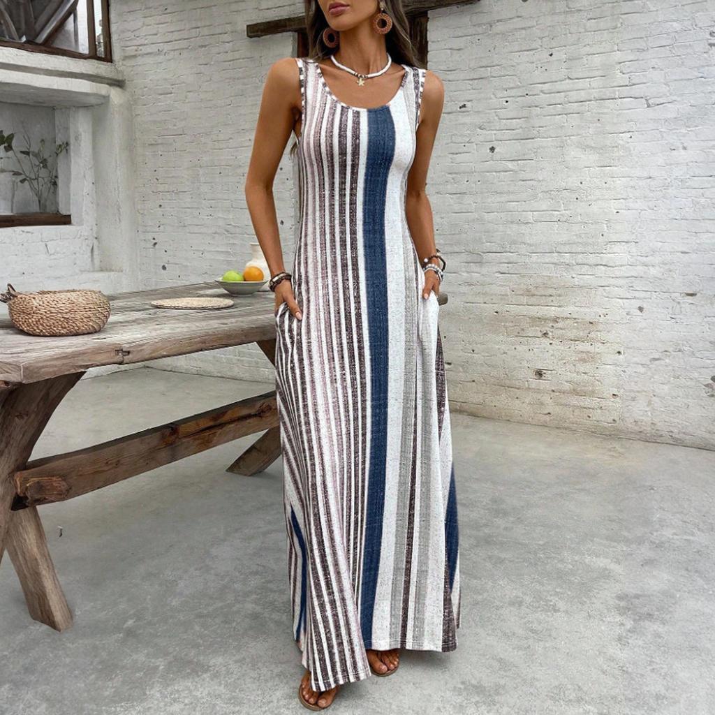 Women's Dress Casual Flowy Dresses R-neck Vocation Boho Beach Sundress