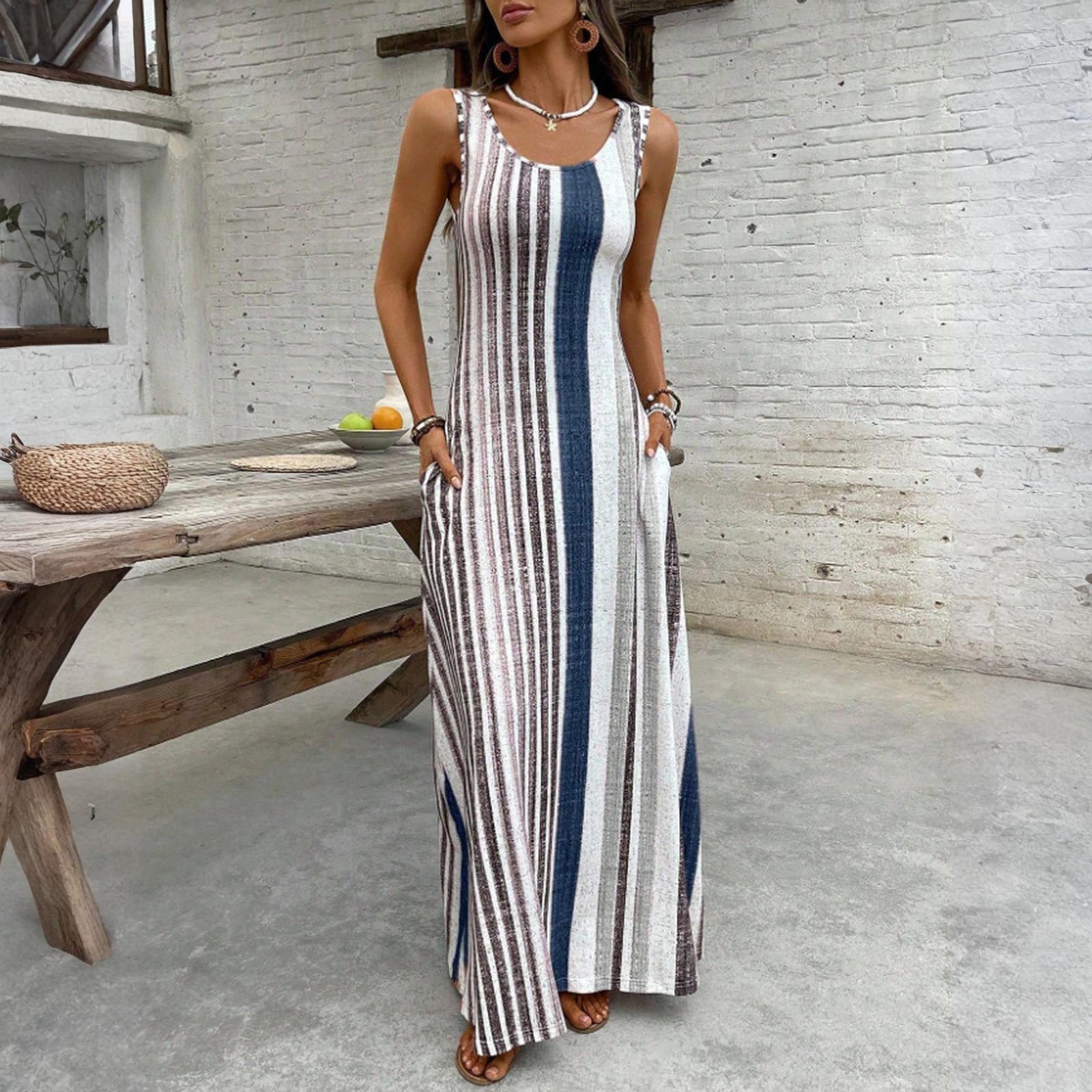 

Women s Dress Casual Flowy Dresses R-neck Vocation Boho Beach Sundress XL Темно-синій
