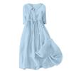 2026 Summer Trendy Lapel Dress: Cotton & Linen, Five-Point Sleeve, Long Skirt
