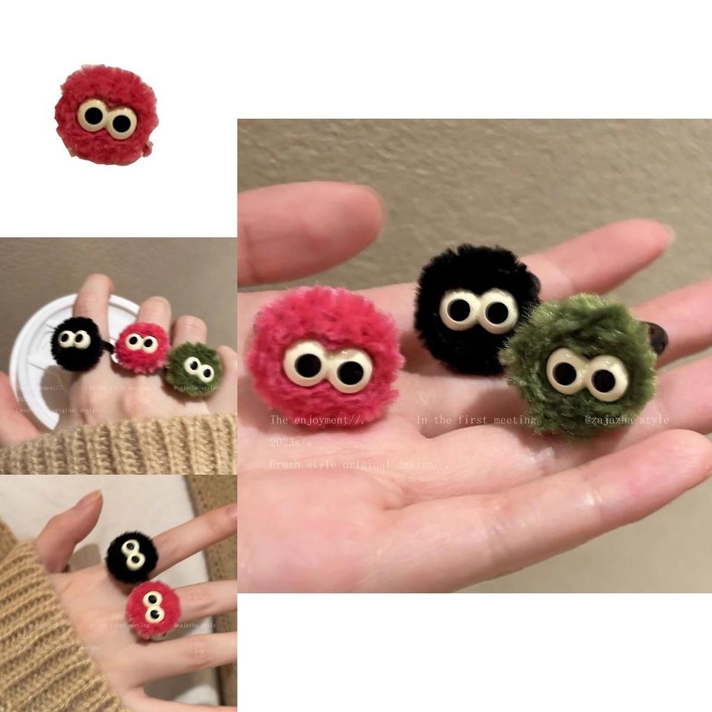 Trendy Alloy Ring With Adorable Plush Ball Irregular Shape Japanese And Korean Style Sweet And Fresh Fashion Accessory