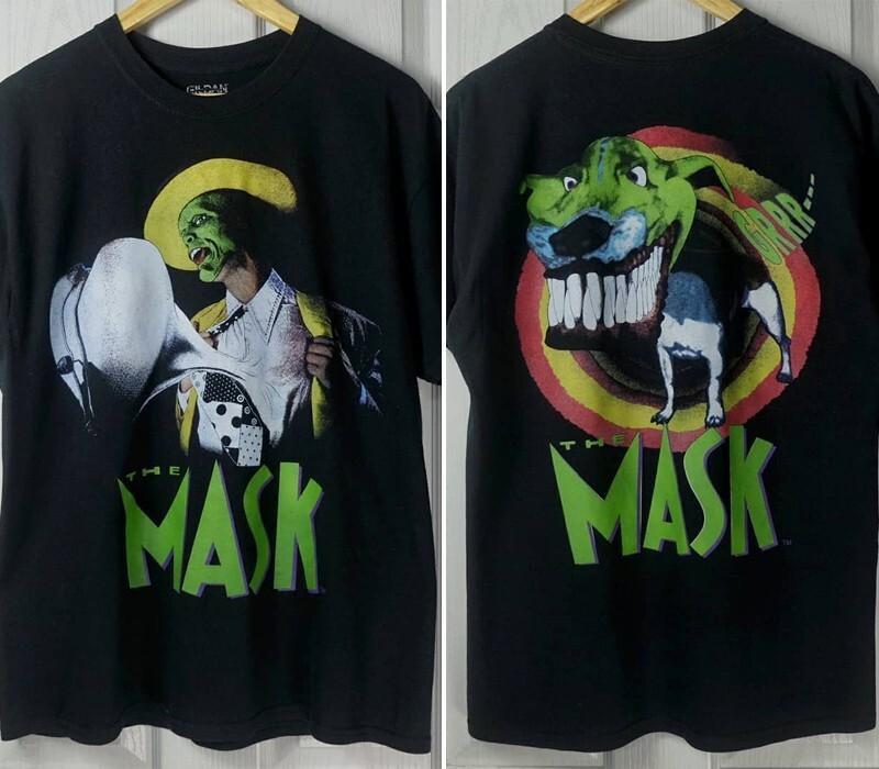 The Mask Movie Dinosaur Rare design Black T shirt 2 sided tee