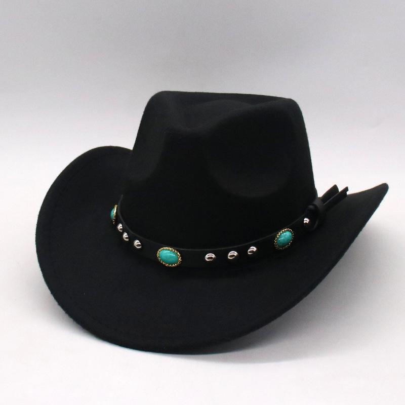 New Vintage Emerald Wool Top Hat Felt Hat Classic Cowboy Hat Ethnic Tibetan Western Jazz Hat