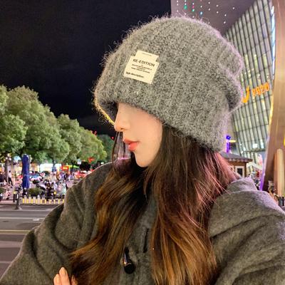 New Autumn and Winter Hats for Women Fashion Label Knitted Wool Hats for Winter Warm Big Head Ear Protection Hat
