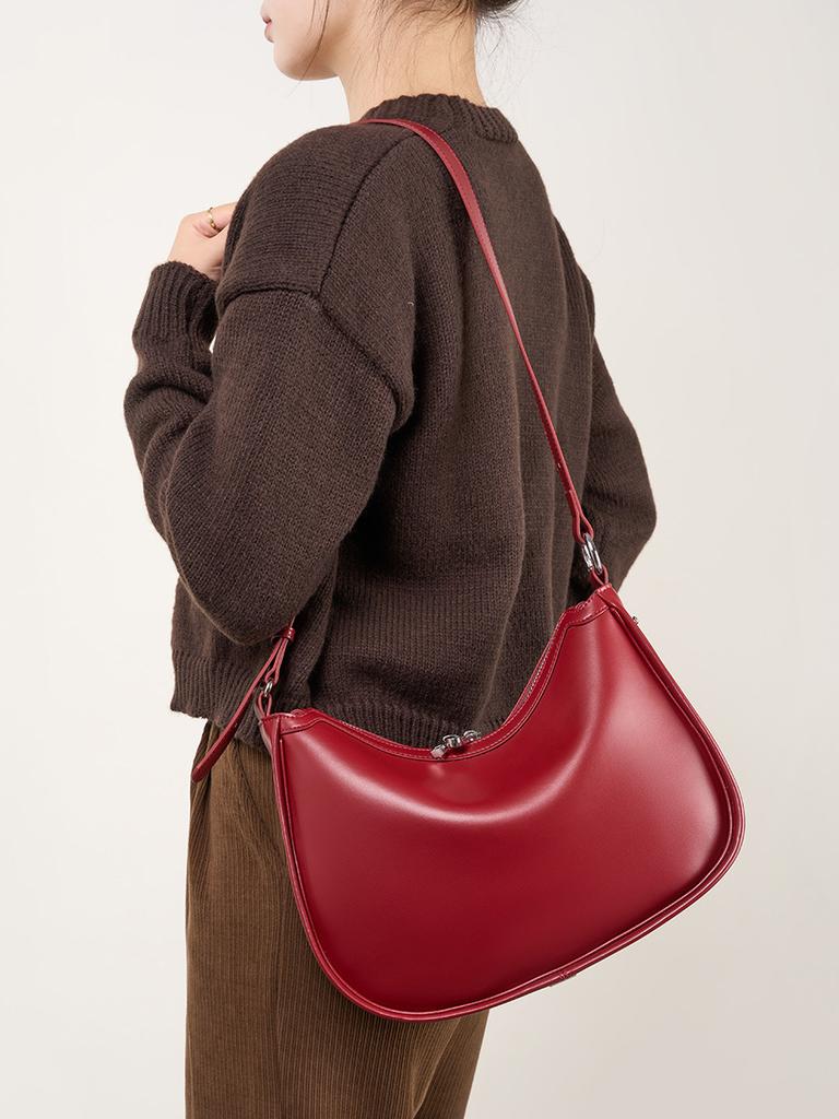 100% Genuine Leather Women Crescent Bag Handbag Luxury Women   Simple  Shoulder Crossbody Bag Commuter