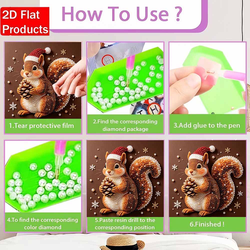DIY Christmas Pearl Painting Kit for Squirrel with Pinecone Crafting. Home Wall Decoration