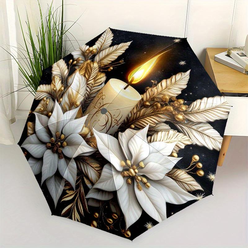 

Golden Elegance: Candle with Poinsettia Decorations Umbrella, Christmas Gift Y194