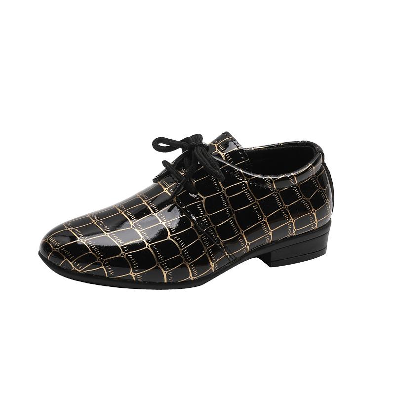 Children Loafers Glossy Lace-up 2024 New Simple Boys Leather Shoes Pointed Toe Versatile Kids Performance Shoe for Party Wedding