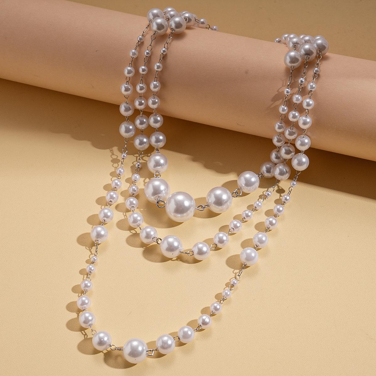Imitation pearl beaded three-layer sweater chain Baroque elegant fashion temperament necklace