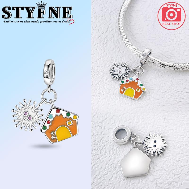 Copper Christmas Series Snowman Snowflake House Charms Beads Pendant For Original Bracelet Woman Girl Jewelry