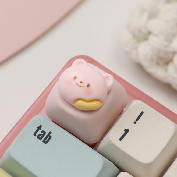 3D Cartoon Bear Resin Keycaps For Mechanical Keyboards Soft Color Optional Enhances Typing Design