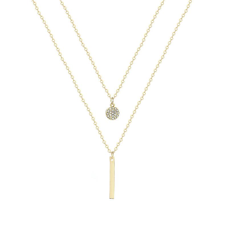 Square Flashing Diamond Round Geometric Double Necklace Female Clavicle Necklace Niche Cold and Simple Temperament Necklace Female