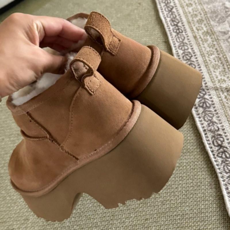 Winter Women Shoes Real Sheepskin Wool Platform Snow Boots Classic High Heels Natural Fur Boots New Design Thick Soled Slippers