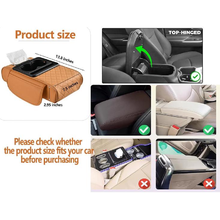 Car Armrest Cushion,5-In-1 Center Console Cover With 2 Storage Bags Cup Holder, Tissue Box Slot, Phone Slot For Sedans, Car Accessories Interior