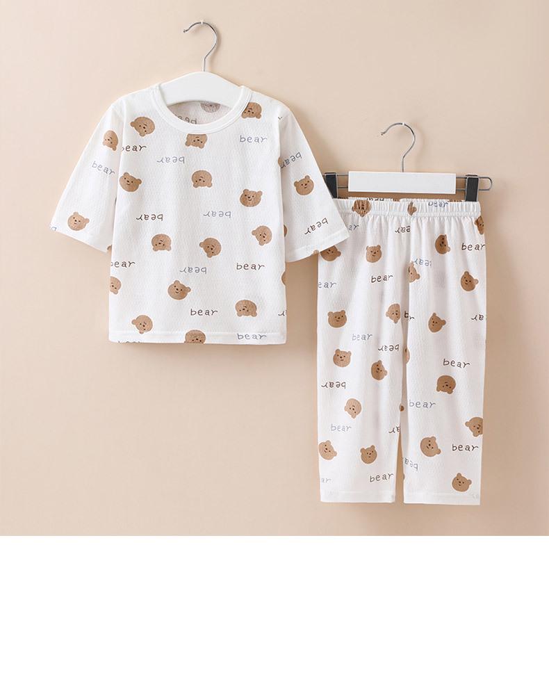 Children's Summer Cotton Pajama Set - Cartoon Print, Tagless, 3/4 Sleeves, for Air-conditioned Rooms