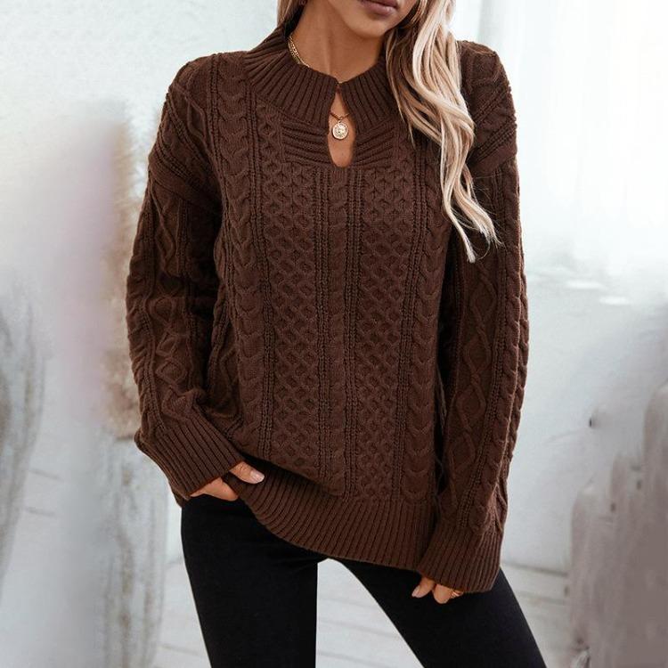 Vintage Knitwear Sweater Loose Long Sleeve V-Neck Pullover Solid Color Top Autumn Winter
