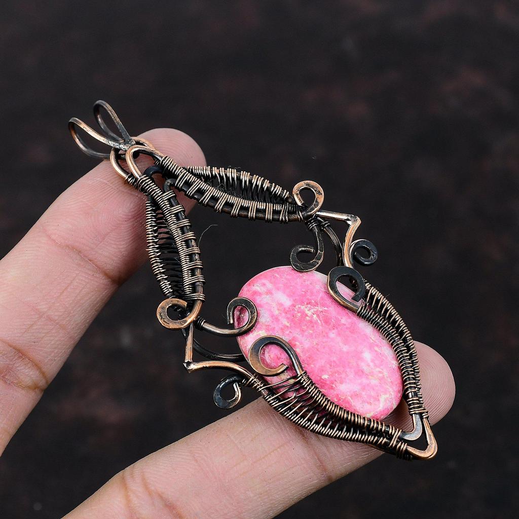 Thulite Gemstone Pendant Copper Wire Wrapped Pendant Amazing Pendant Thulite Jewelry Handmade Pendant Copper Wire Wrap Jewelry Gift For Him