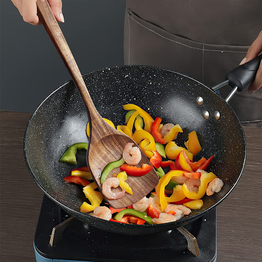 AOOSY Rice and Made of Natural Perfect for Cooking and Wok Includes Kitchen and Wooden Kitchen Large Kitchen Utensils 2-Piece Set Paddle, Spatula,