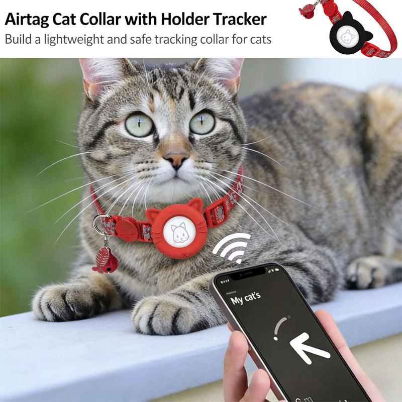 Cat Accessory Custom Reflective Pet Cat Collar for Airtag Protective Holder Silicone WaterProof Air Tag Case Collar with Bell
