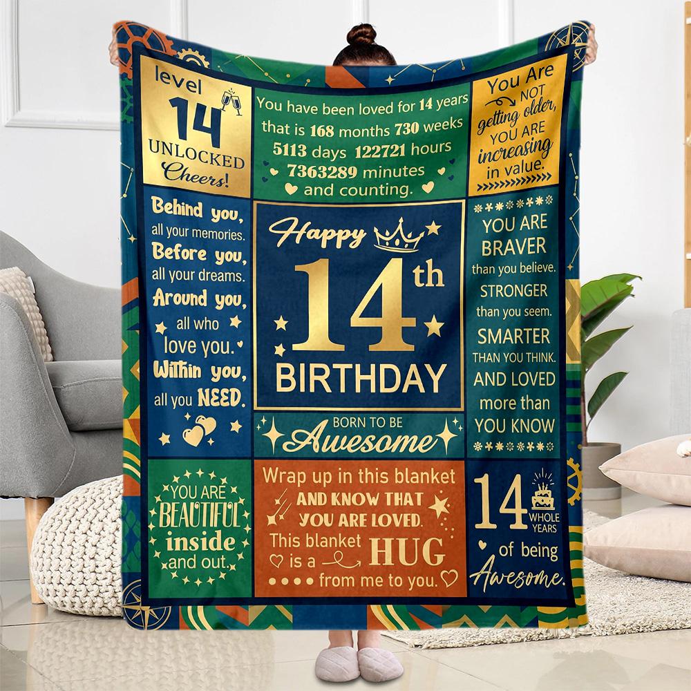 14th Birthday Celebration Blanket Soft & Cozy Great for Sofa Office Picnics Four Seasons Multipurpose Warmthful Decor Birthday Christmas Gift Blanket