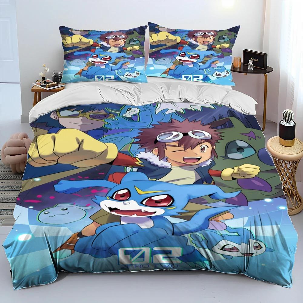 Digimon Adventure Monster Cartoon Comforter Bedding Set,Duvet Cover Bed Set Quilt Cover Pillowcase,king Queen Size Bedding Set