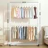 Movable Double-Layer Drying Rack with Wheels for Indoor and Balcony Use