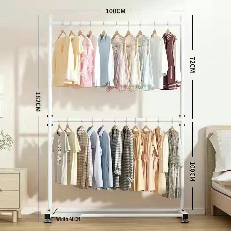 Movable Double-Layer Drying Rack with Wheels for Indoor and Balcony Use