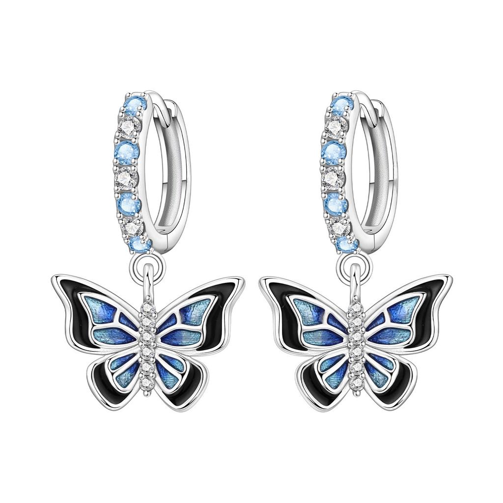 S925 Silver Exquisite Butterfly Hoop Earrings With Sparkling Zircon Dragonfly Design Elegant And Versatile Accessory