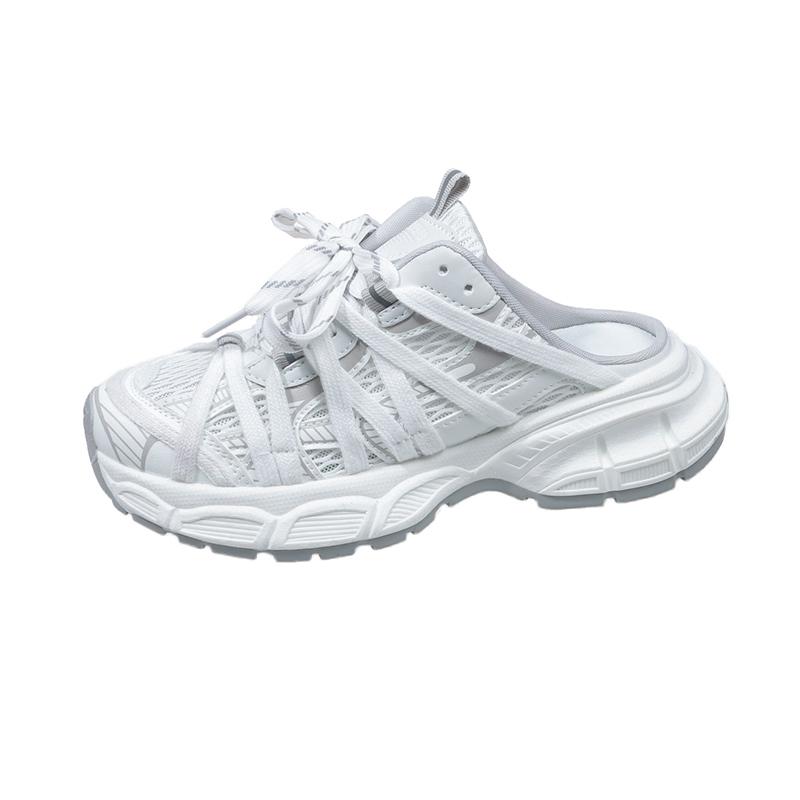 Fashion Baotou Shallow Lace-up Cool Drag Spring and Summer New Round Head Mesh Breathable Platform Casual Sports Shoes