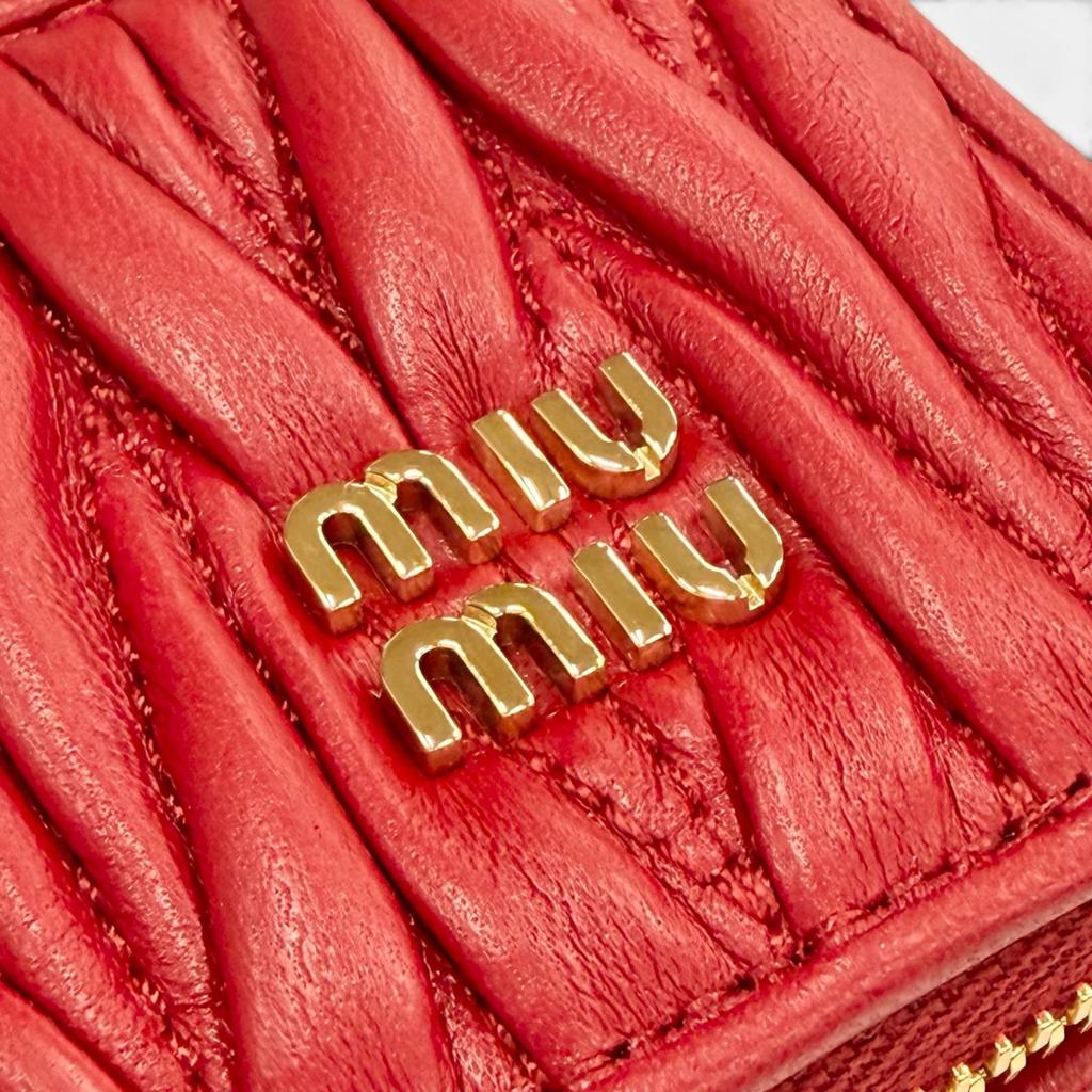 Excellent MIUMIU Charm MATELASSE Charm Logo Keyring Leather Pouch Red 5TL527 Used
