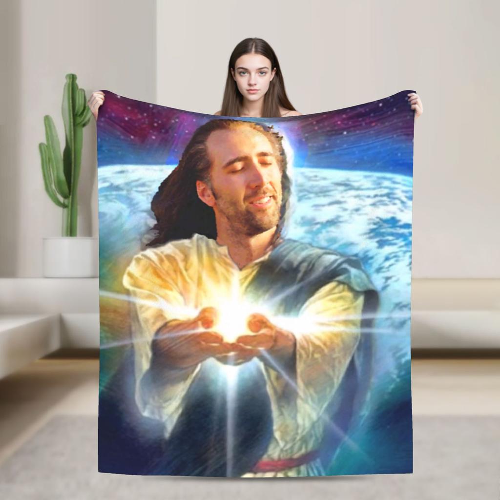 Merry Christmas Nicolas Cage Blankets Flannel Novelty Breathable Throw Blankets for Bed Sofa Autumn/Winter