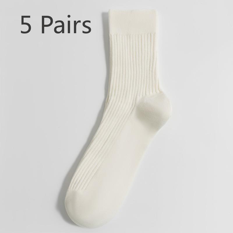 5 Pairs of Socks Men's Vertical Stripes Solid Colour Boneless Four Seasons Models of Cotton Sweat Anti-bacterial Business Anti-odour Socks