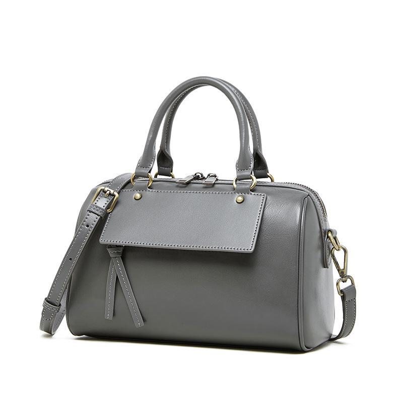 Women's Winter Leather Boston Pillow Bag: Fashionable Casual Cowhide Shoulder & Messenger Handbag