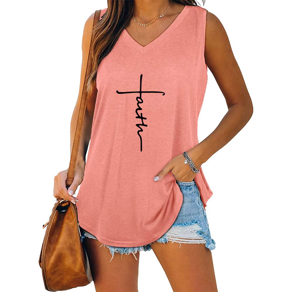 Women Fashion V Collar Tank Top Women Casual Sleeveless T-shirt