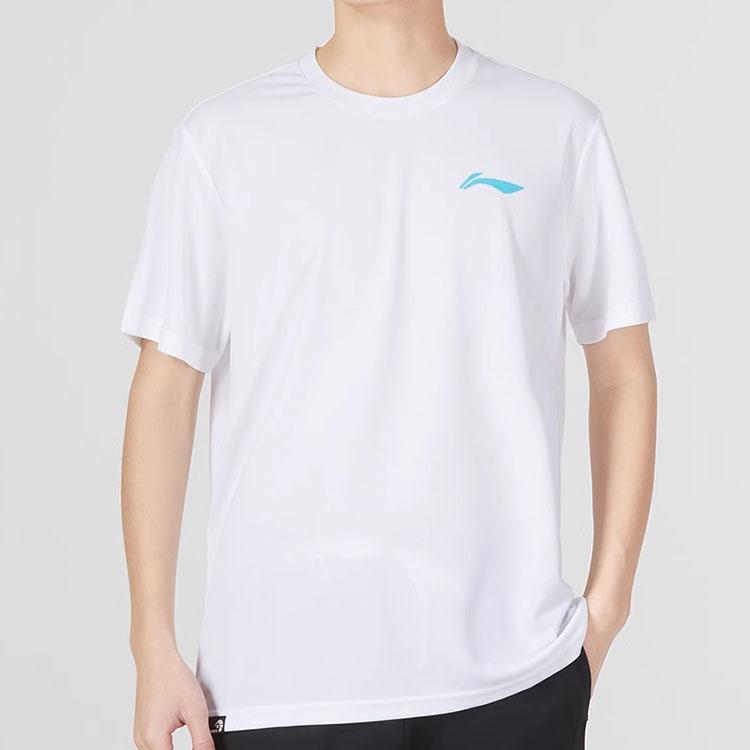 Li Ning Badminton Series Solid Color Round Neck Pullover Short Sleeve T-Shirt Unisex Tops White AHST347-3