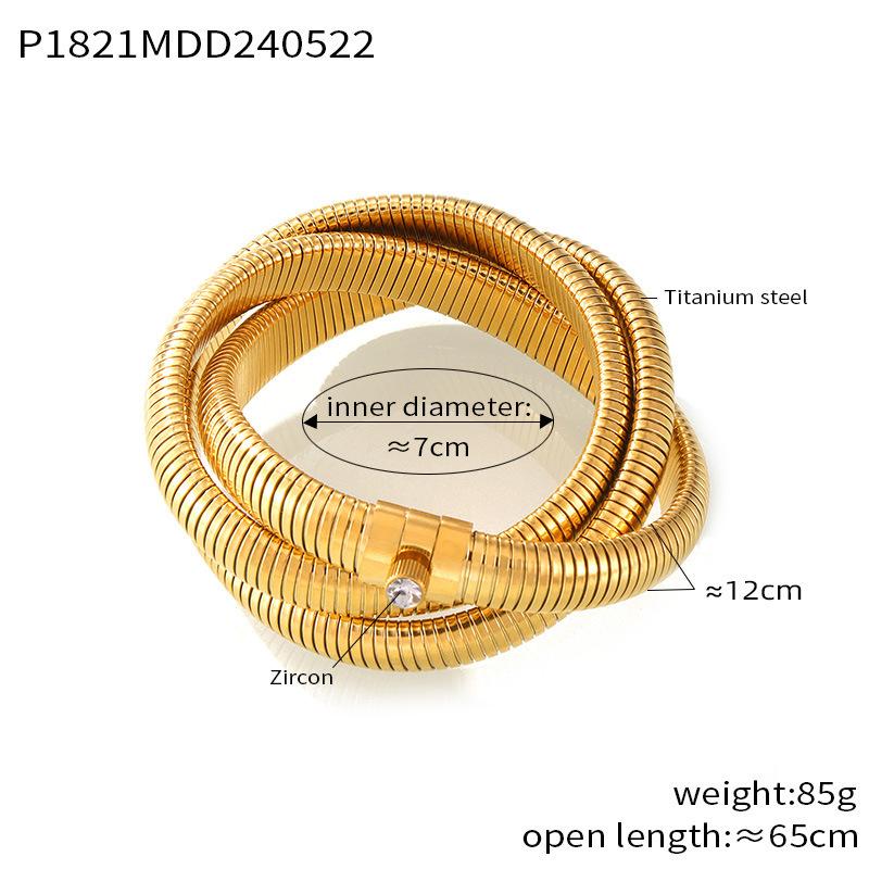 Titanium Steel Plated with 18K Gold, Personalized Exaggerated Zircon-inlaid Open Multi-ring Bracelet, Creative Necklace, Two Kinds of Wear